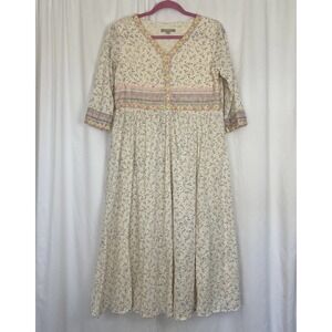 Avaasa Ivory Floral w/metallic A-line Flared Kurta Maxi Dress 3/4 Sleeves Sz L